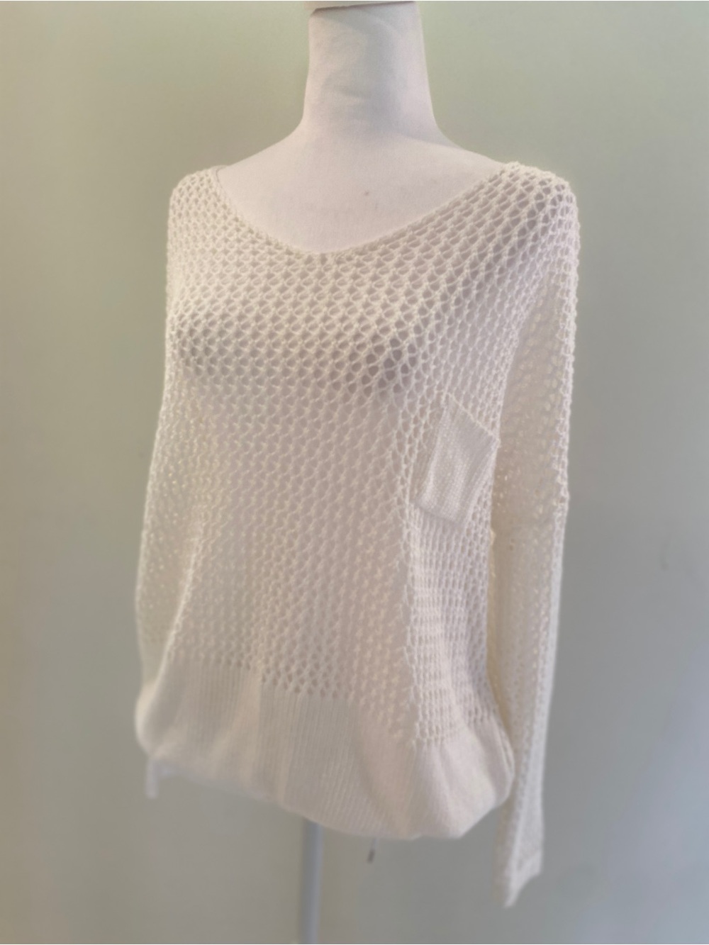 White Open-Knit Women's Sweater - Lightweight Layering Pullover